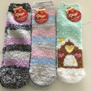 Set of 3 Pr Cozy Striped & Patterned Design Warm, Furry Socks Shoe Size 5-10 NWT
